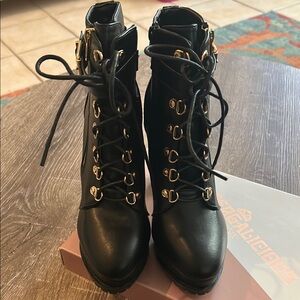 Fergalicious Black Lace Up Boots with Medium Heel